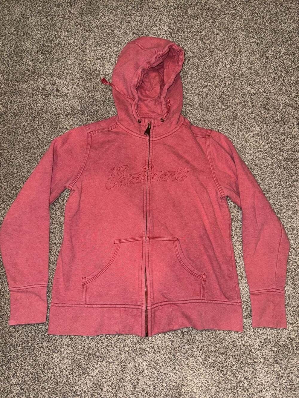 Carhartt Pink Full Zip Hoodie Sweatshirt with Embroidered Logo, Size L (12-14)